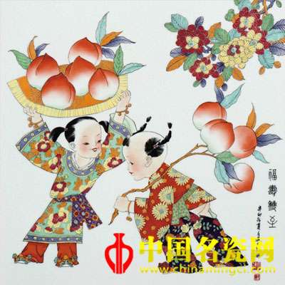 郭文連 福壽雙至　粉彩瓷板