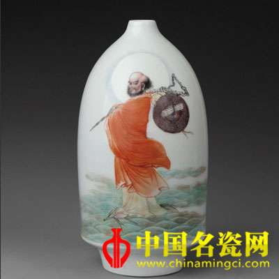 傅堯笙 一葦渡江　釉上彩瓷瓶