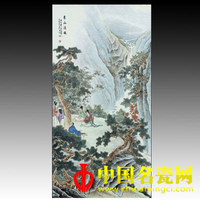 王懷俊 東山清韻　粉彩瓷板