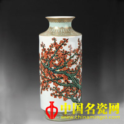 張松茂 老梅開花　粉彩瓷瓶