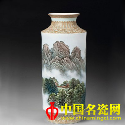 張松茂 廬山五老峰　粉彩瓷瓶