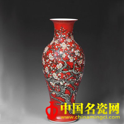 張松茂 白梅　粉彩瓷瓶