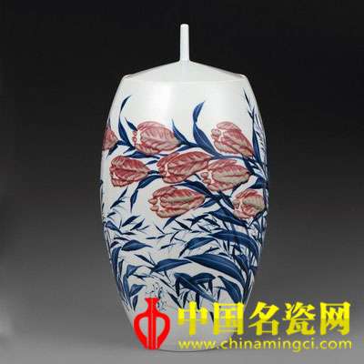  何炳欽 朝霞　青花釉里紅瓷瓶