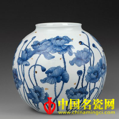 劉穎睿 虞美人　青花點(diǎn)金瓷瓶
