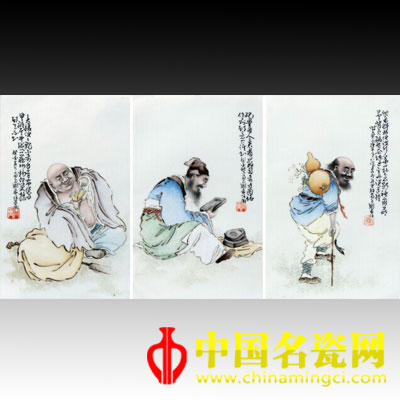 劉希任 粉彩人物瓷板 （三件）