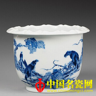王步 青花花鳥(niǎo)花盆