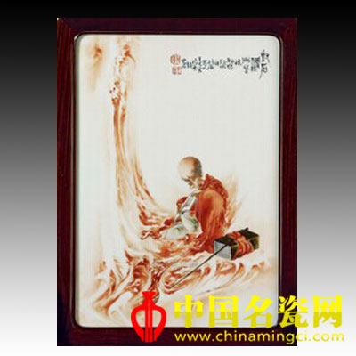 王步 粉彩對(duì)石傳經(jīng)圖桌屏