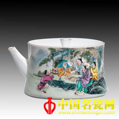 杜浩生 粉彩對弈圖故事茶壺