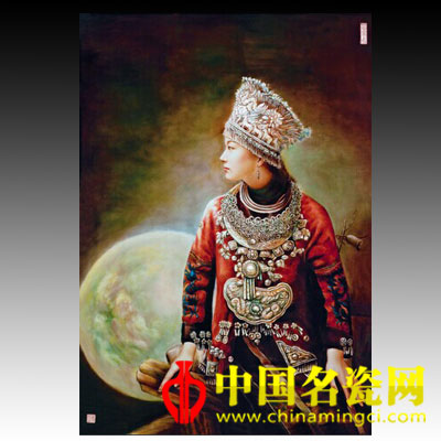 李尚春 彩繪苗家女瓷板