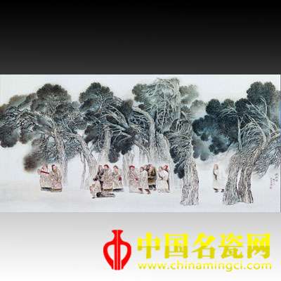 王衛(wèi)平 粉彩賦秋圖瓷板 