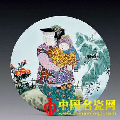 蔡玲玲 粉彩“呵護(hù)”瓷板