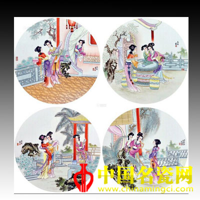 李燕 粉彩“琴棋書畫”掛屏 （一套四件）
