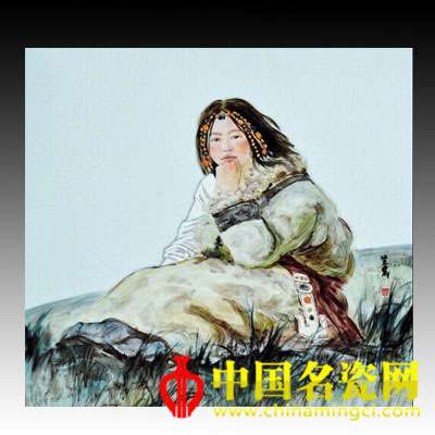 何笠農(nóng) 粉彩“凝聽(tīng)牧歌”瓷板