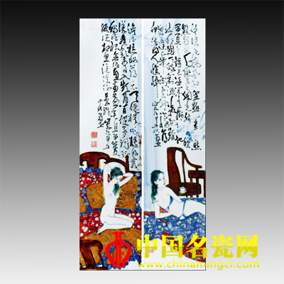 李菊生“簾卷西風(fēng)”高溫顏色釉瓷板 （一對(duì)）