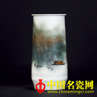 劉偉 新彩《春江圖》山水瓶