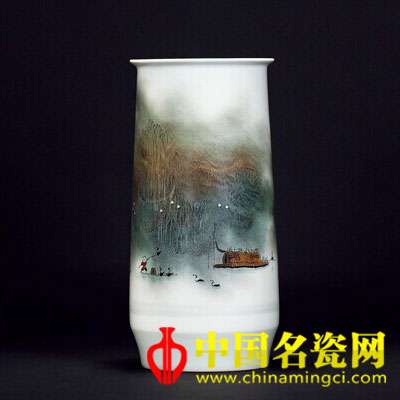 劉偉 新彩《春江圖》山水瓶