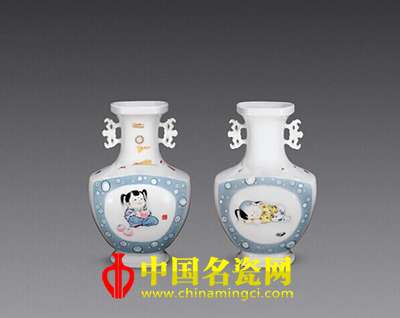 戴榮華“娃娃樂”粉彩瓷瓶