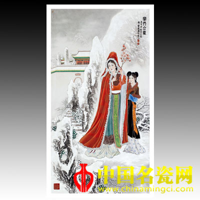 鄒寶林 粉彩《寶琴立雪》圖瓷板