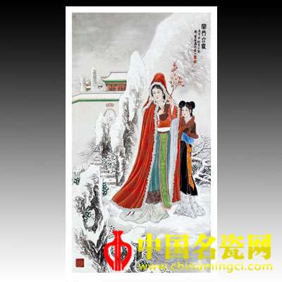 鄒寶林 粉彩《寶琴立雪》圖瓷板