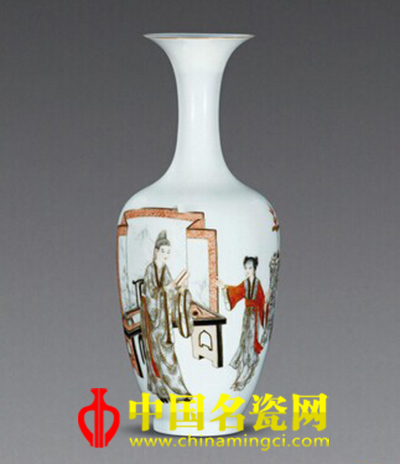 夏忠勇“西廂記”墨彩描金薄胎瓶