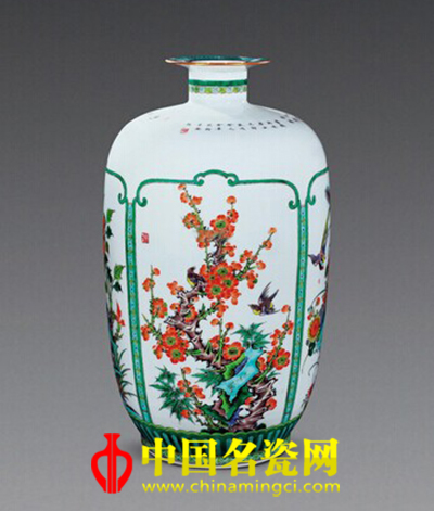 揭金平“花開四季”古彩瓷瓶