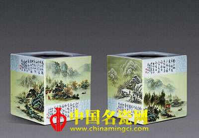 袁智勇“春夏秋冬”粉彩四方鑲器