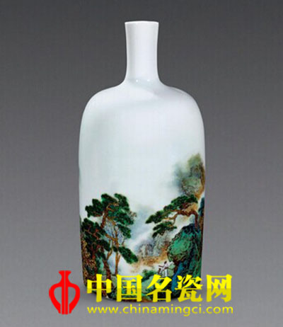 劉文斌“松山水長流”粉彩瓷瓶