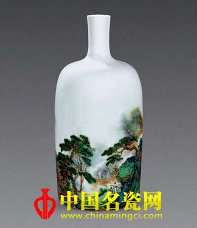 劉文斌“松山水長(zhǎng)流”粉彩瓷瓶