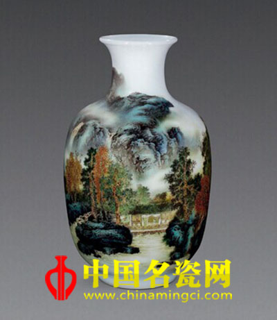 李小聰“居靜間話圖”粉彩瓷瓶