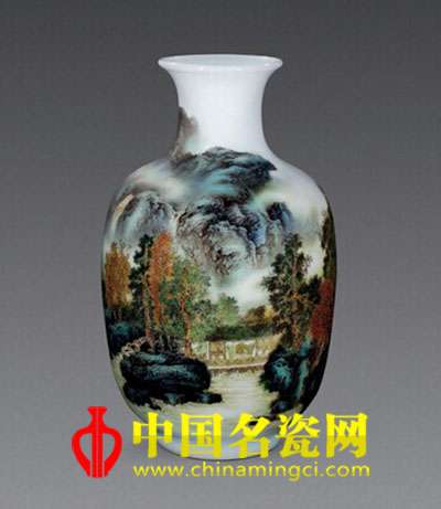 李小聰“居靜間話圖”粉彩瓷瓶