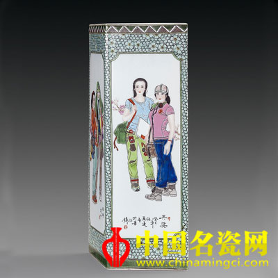 張萬蓮 英姿 古彩裝飾菱形鑲器