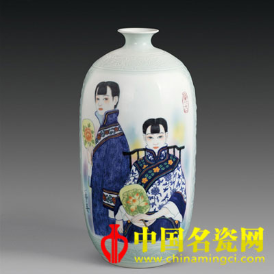 俞華春 懷古 青花斗彩裝飾瓷瓶