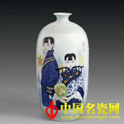 俞華春 懷古 青花斗彩裝飾瓷瓶