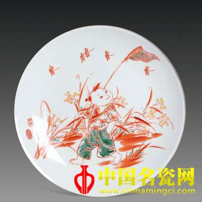 李磊穎 童心童趣 紅綠彩瓷盤