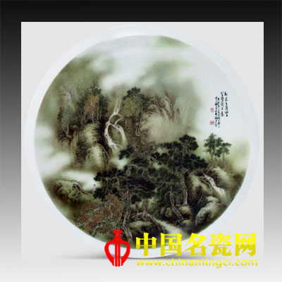 李小聰“幽鶴泉韻”粉彩瓷盤