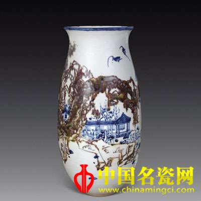 邱含 青花釉里紅《湖光山色》