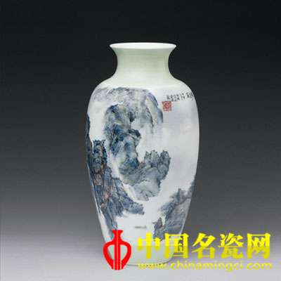唐自強(qiáng) 奇峰秀石 釉上彩瓷瓶