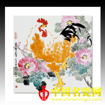 熊鋼如 釉上彩《富貴大吉》瓷板