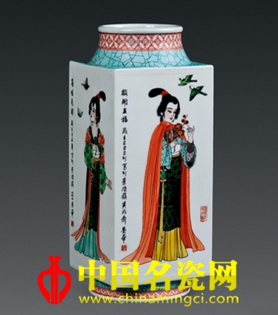 戴榮華“四季佳麗”古彩瓷瓶