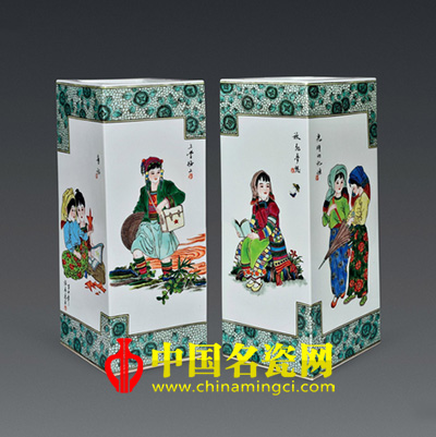 張萬蓮"少數(shù)民族"古彩四方鑲器