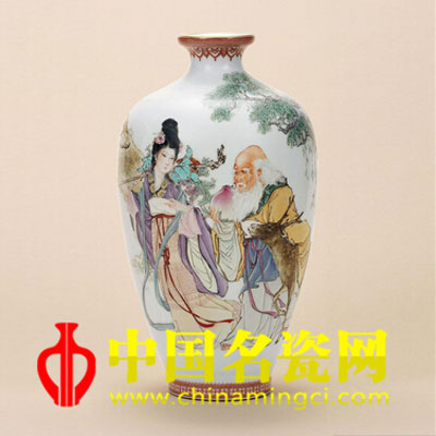王隆夫 麻姑壽星粉彩圖瓶
