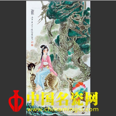 王懷俊 麻姑獻(xiàn)壽粉彩瓷版