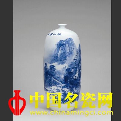 楊曙華 依山傍水人家青花瓷瓶