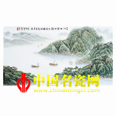 王秋霞 春江水碧帆影遠綠·瓷板