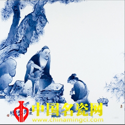 黃景藏 春夜·青花分水瓷板