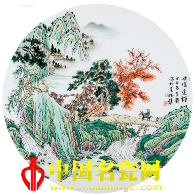 占昌贛 煙溪遠(yuǎn)鐘·古彩瓷板
