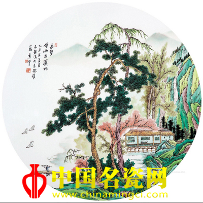 占昌贛 泉聲帶雨出溪林·古彩瓷板