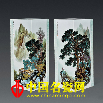江生林 恬靜老家?粉彩四方鑲器