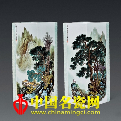 江生林 恬靜老家?粉彩四方鑲器