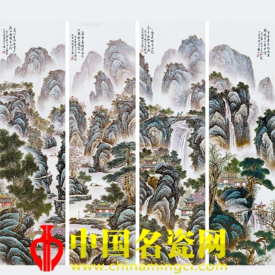 周峰 千山萬(wàn)水·粉彩四條屏